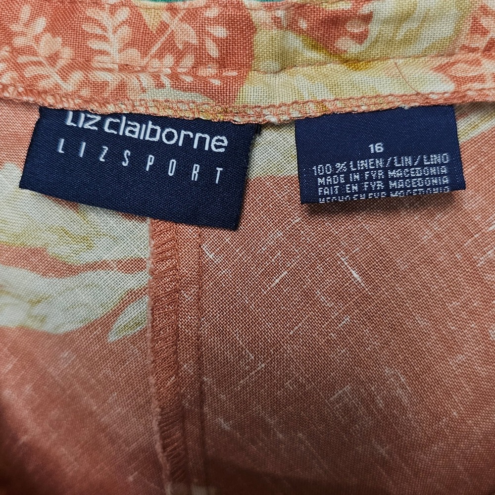Vtg Liz Claiborne Linen Midi Skirt 16 Burnt Orange Cream Floral Earthy Boho Fall - Picture 3 of 10